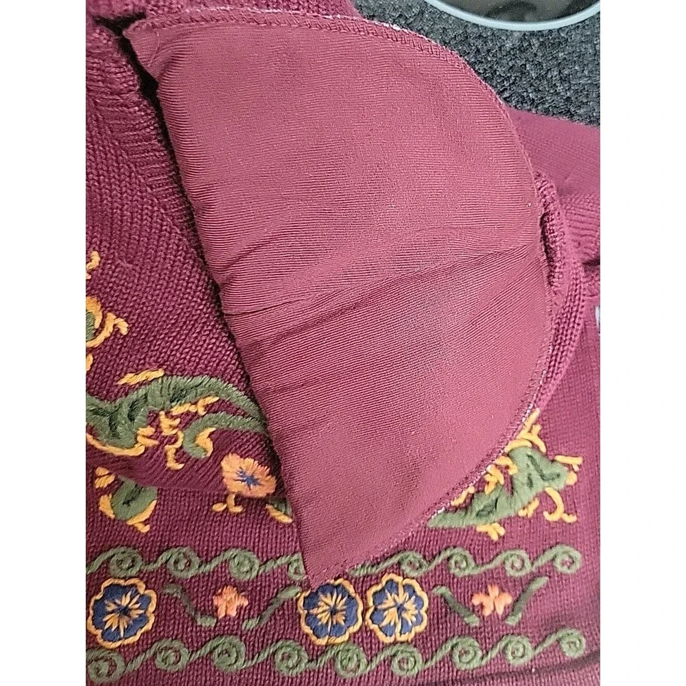 Vtg Charter Club Jane Justin SZ L 100% Cotton Sweater Purple Maroon Embroidered - Picture 10 of 10